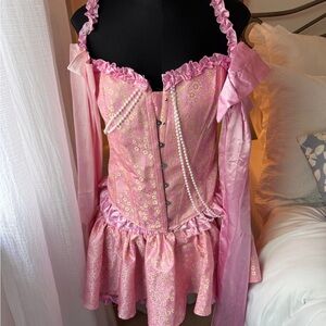 Charming Pink Floral Corset Dress with Ruffles